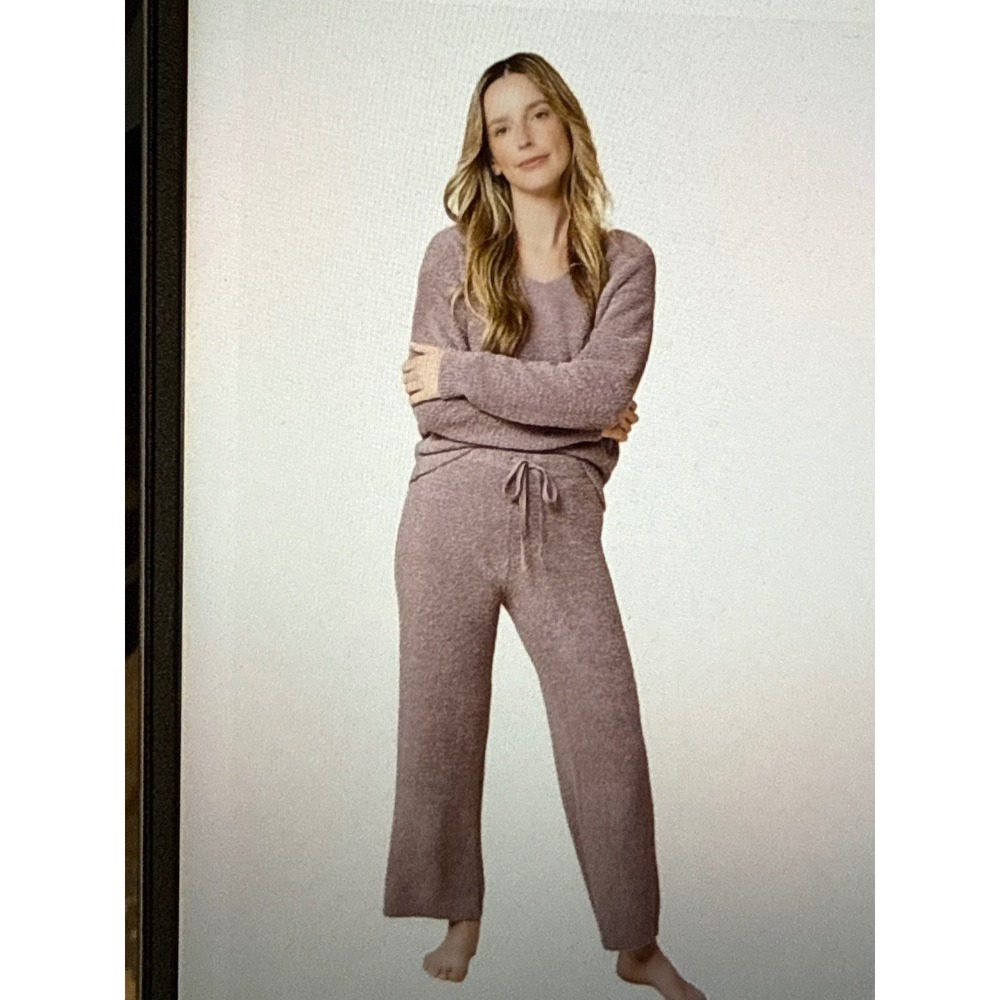 Softies Waffle Marshmallow‎ Lounge Set V Neck Sweater Pants Driftwood XS